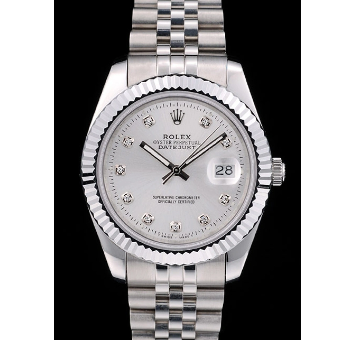 Rolex aaa copy 41977 Steel DateJust Stainless Rolex Bezel Dial Ribbed Silver 1028